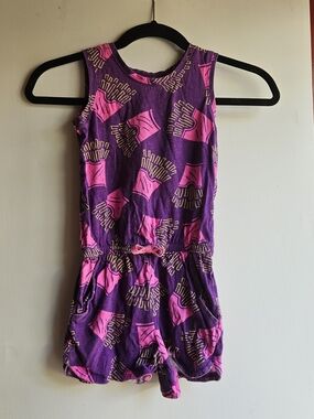 Spotted Zebra Girls French Fry Romper Size Small Purple Pink Pockets